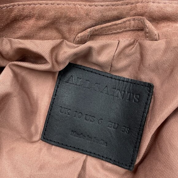 All Saints Goat Leather Salmon Pink Moto Jacket Women's Size 6 Small - Picture 12 of 13